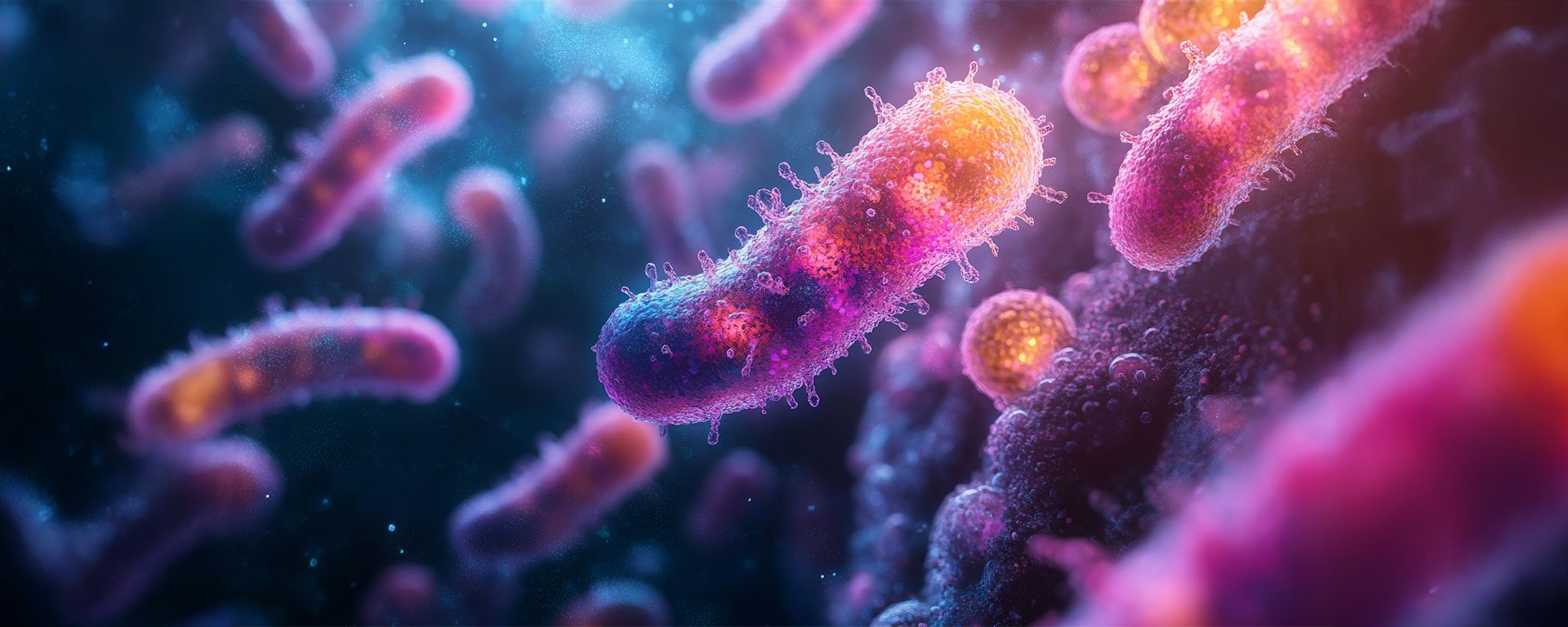 Microorganismos del microbioma en un entorno colorido y microscópic